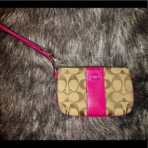 Pink + Tan Coach Wristlet